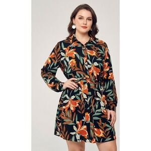 Julia Shirt Dress XL Tropical Floral Soft Cotton Button Down Feminine